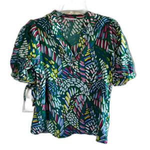 Michelle McDowell Small 4 6 Women’s Green Blouse Short sleeve Puff Work Colorful